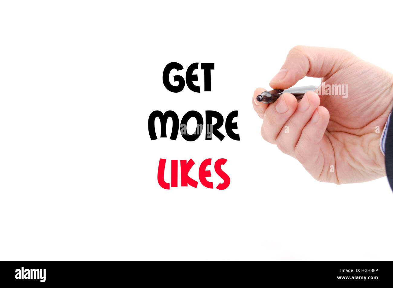 Holen Sie mag mehr Textkonzept isoliert auf weißem Hintergrund Stockfoto