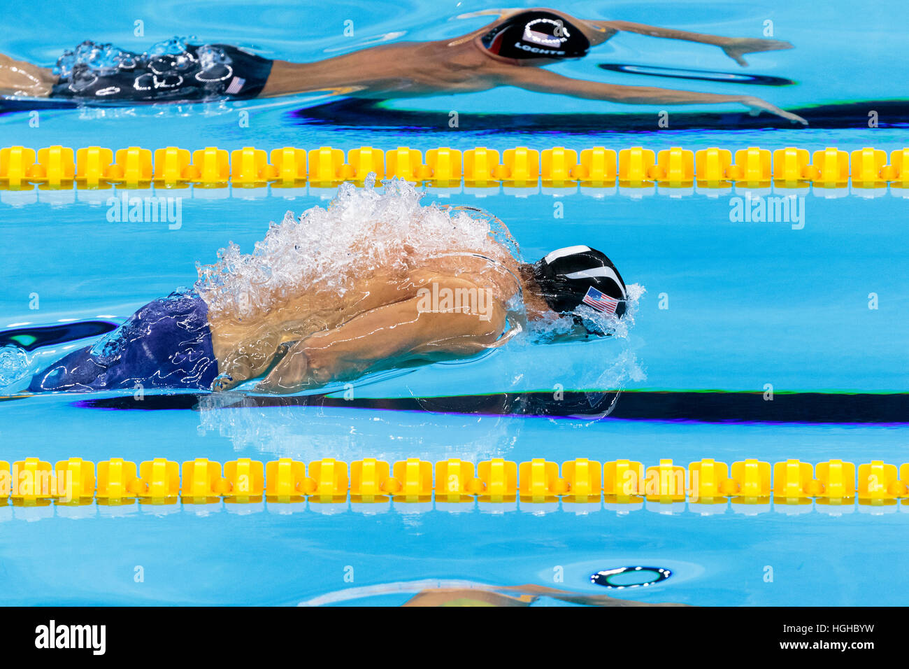 Rio De Janeiro, Brasilien. 11. August 2016. Michael Phelps (USA) Sieger im Wettbewerb der Herren 200m Lagen Finale im 2016 Olympischen Sommer Ga Stockfoto