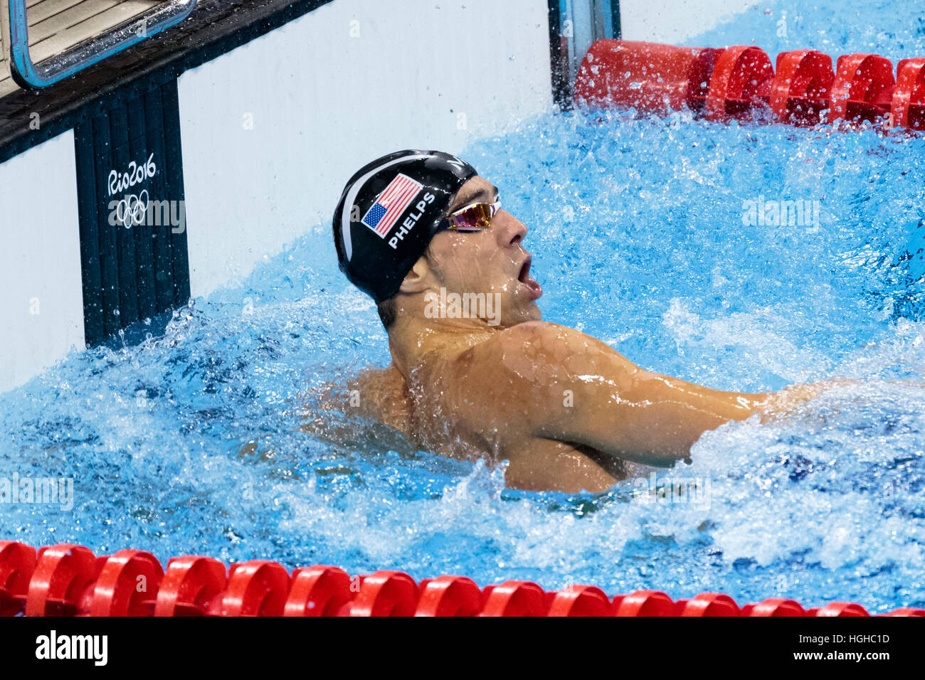 Rio De Janeiro, Brasilien. 11. August 2016. Michael Phelps (USA) Sieger im Wettbewerb der Herren 200m Lagen Finale im 2016 Olympischen Sommer Ga Stockfoto