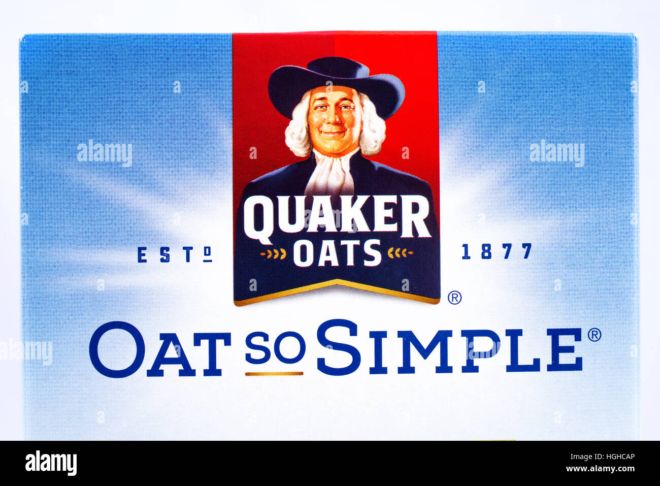 LONDON, UK - 4. Januar 2017: He Quaker Oats Company Logo.  Quaker haben im Besitz der PepsiCo seit 2001. Stockfoto
