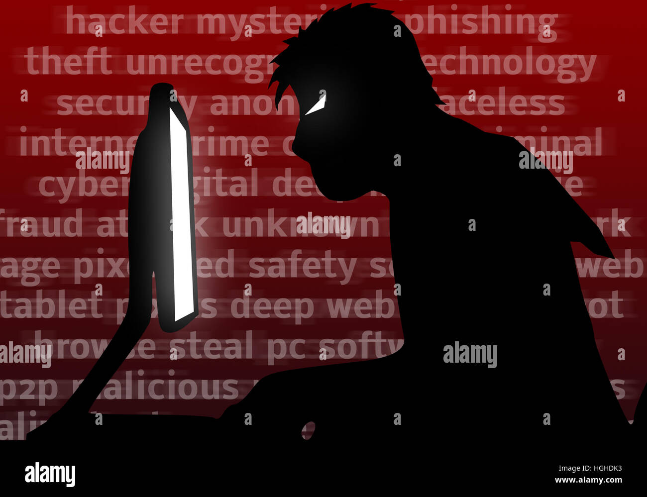 Ein Hacker hinter seinem computer Stockfoto