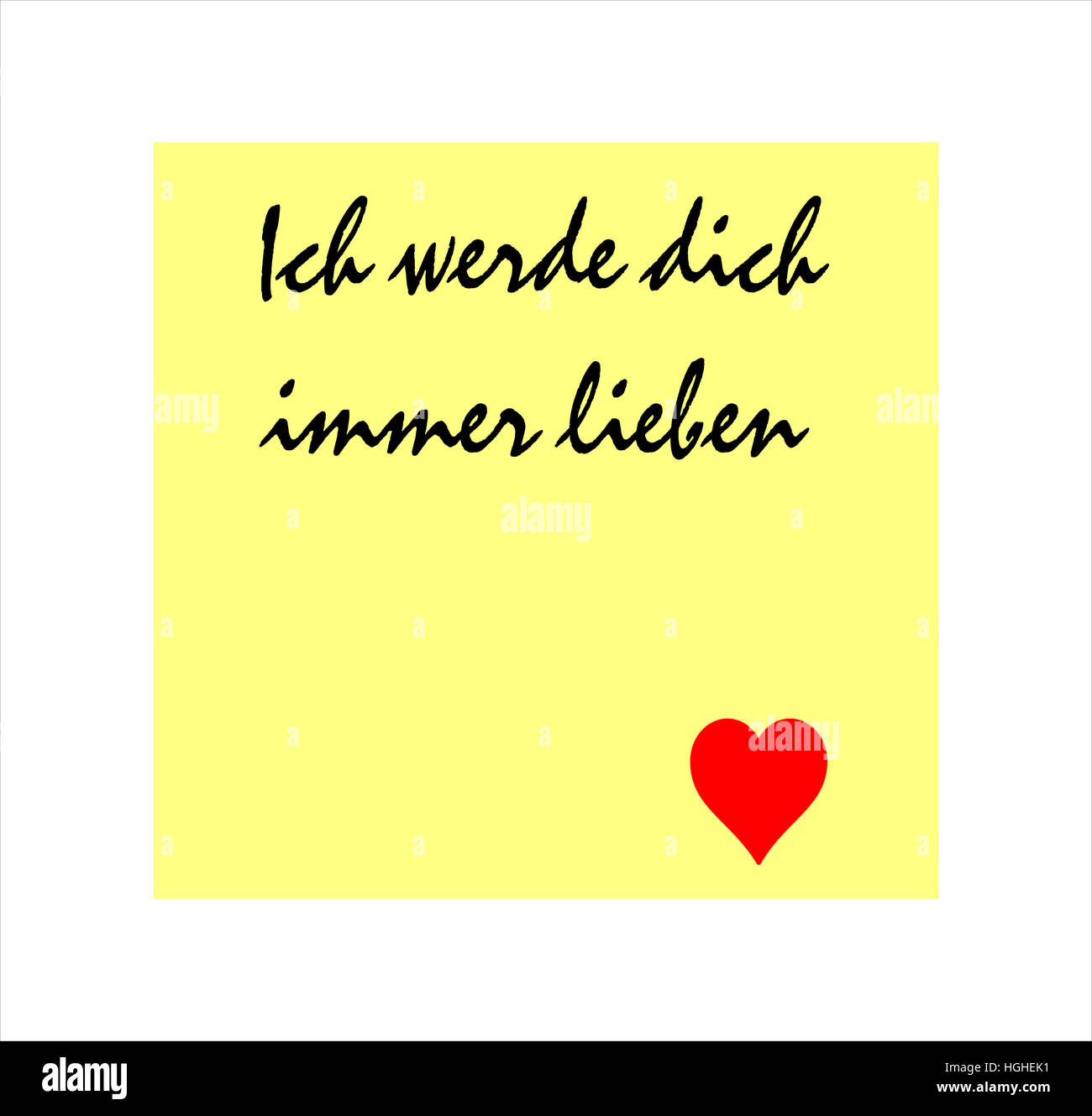 Ich werde immer Liebe Sie Nachricht in deutscher Sprache auf gelben