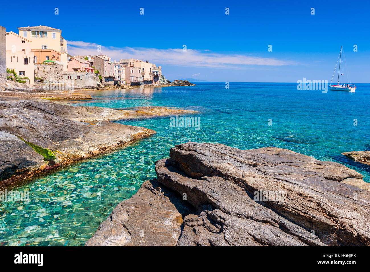 Küste von Erbalunga Korsika Stockfoto