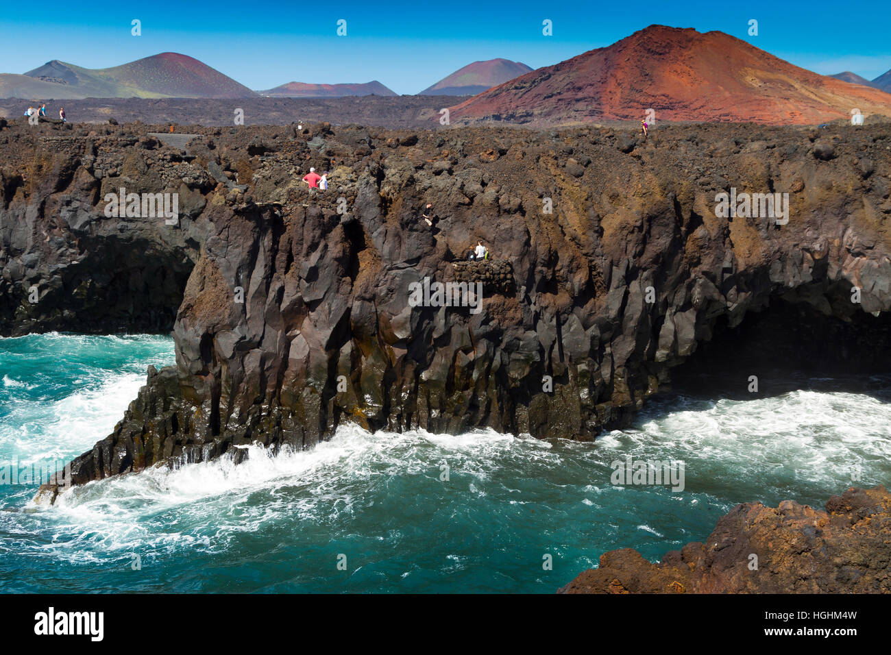 Lava Felsen. Los Hervideros. Lanzarote, Kanarische Inseln, Atlantik, Spanien Stockfoto