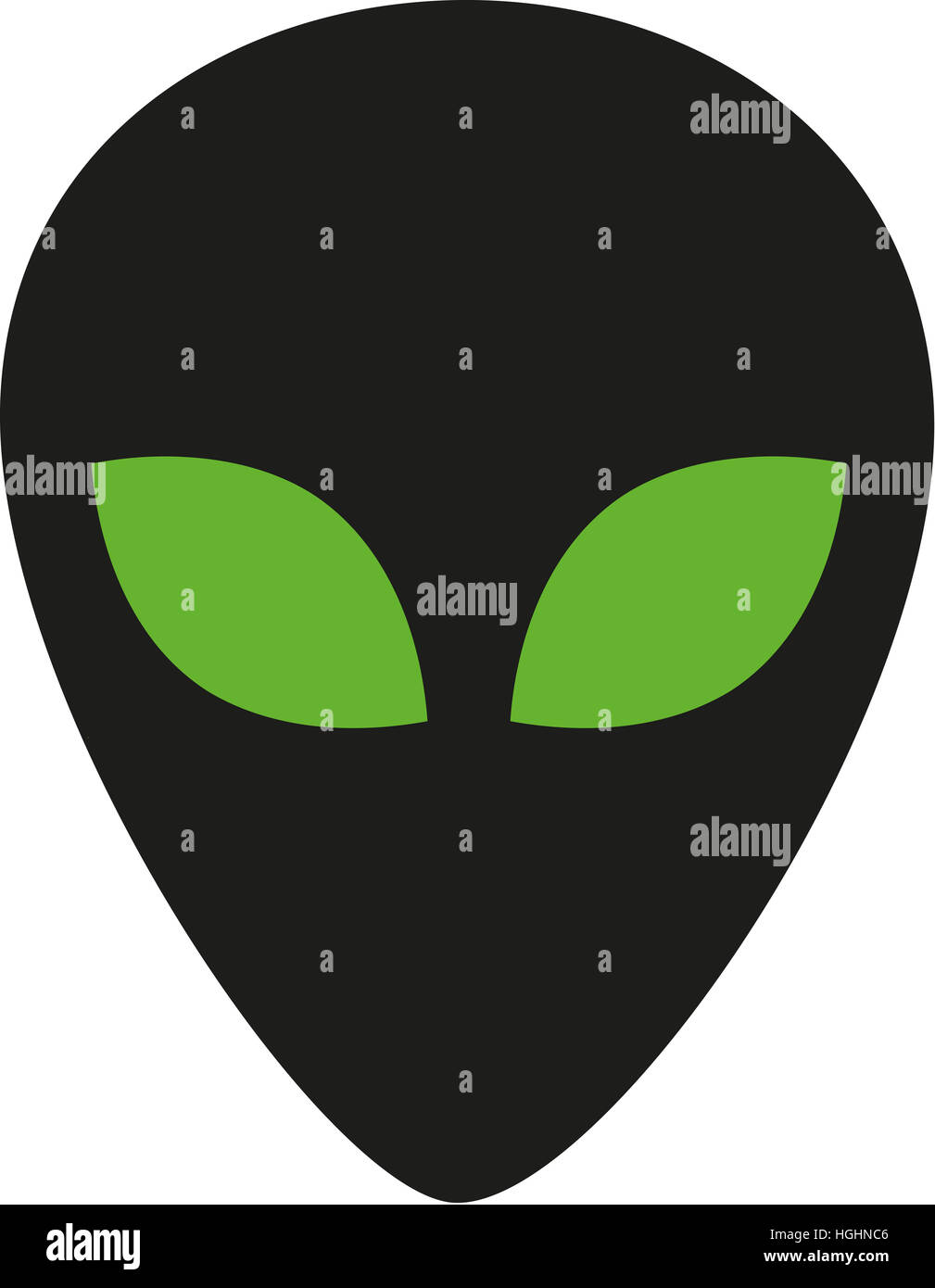 Außerirdische Kopf mit grünen Augen Stockfoto