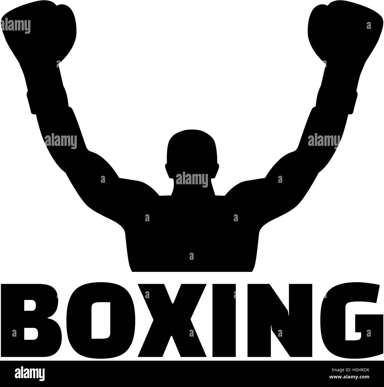 Boxer gewinnen Silhouette mit Wort Stockfoto