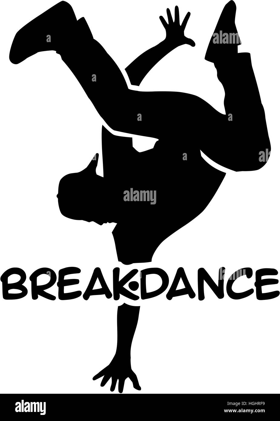Breakdance-Silhouette mit Wort Stockfoto