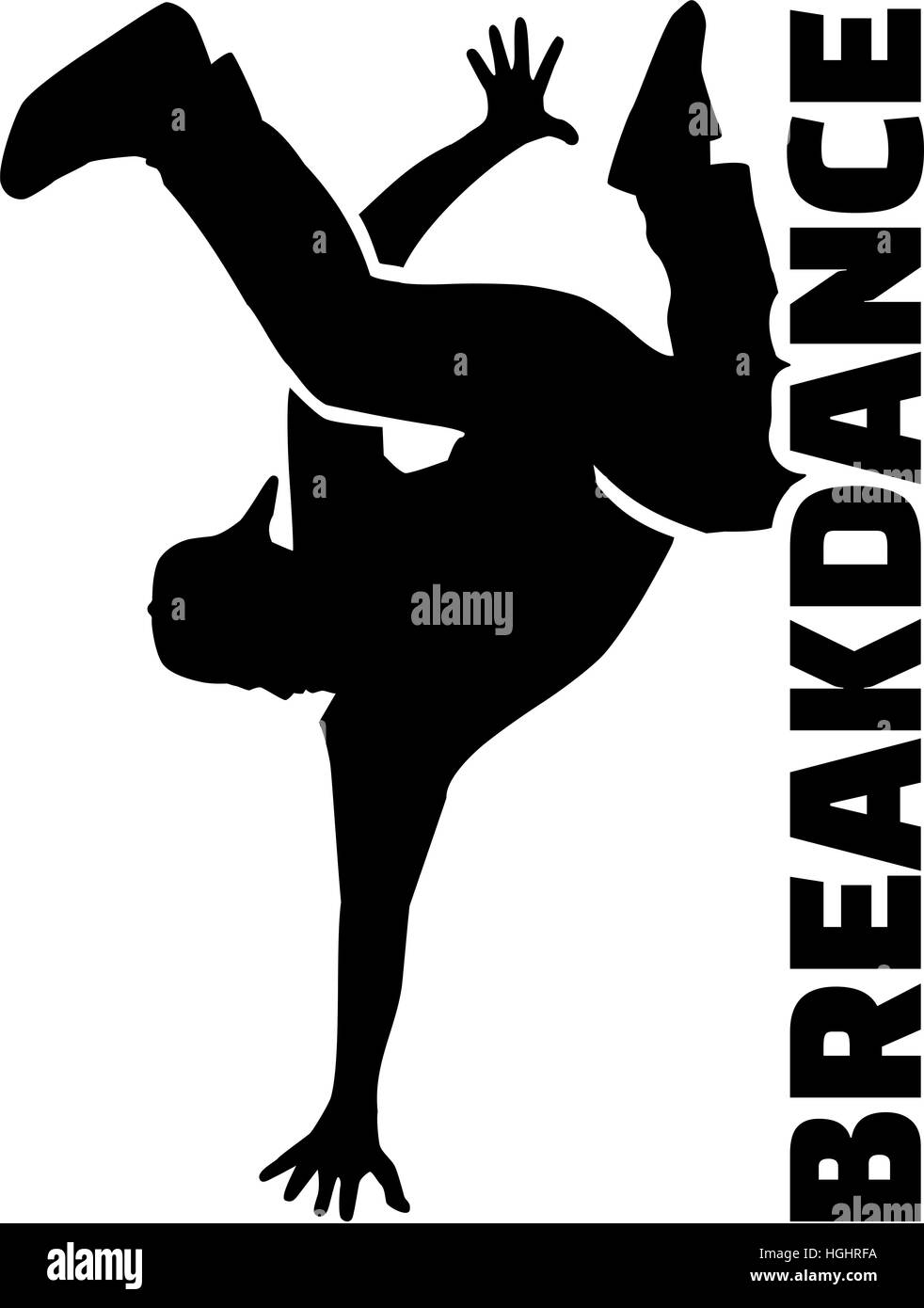 Breakdance-Silhouette mit Wort Stockfoto