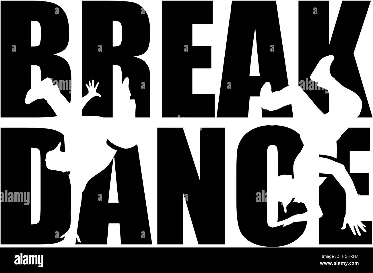 Breakdance-Wort mit Ausschnitt silhouette Stockfoto