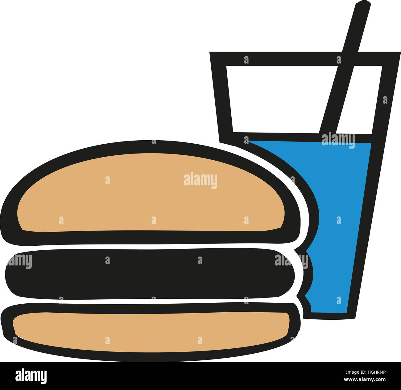 Burger und Softdrink-Cartoon-Stil Stockfoto