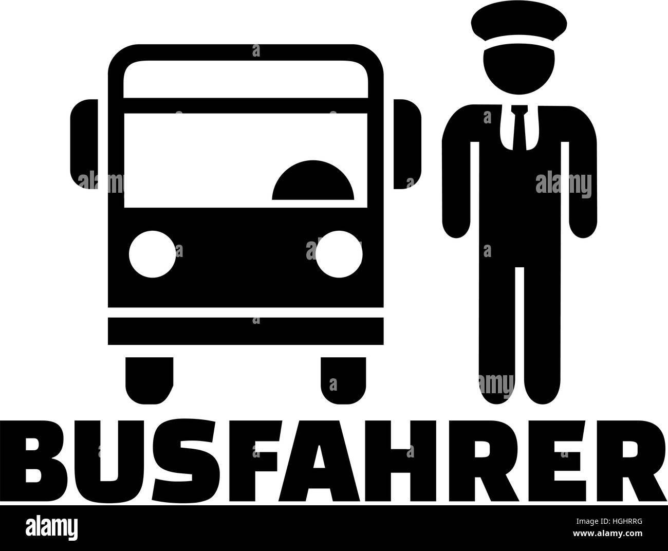 Bus Fahrer deutsches Wort mit Piktogramm Stockfoto