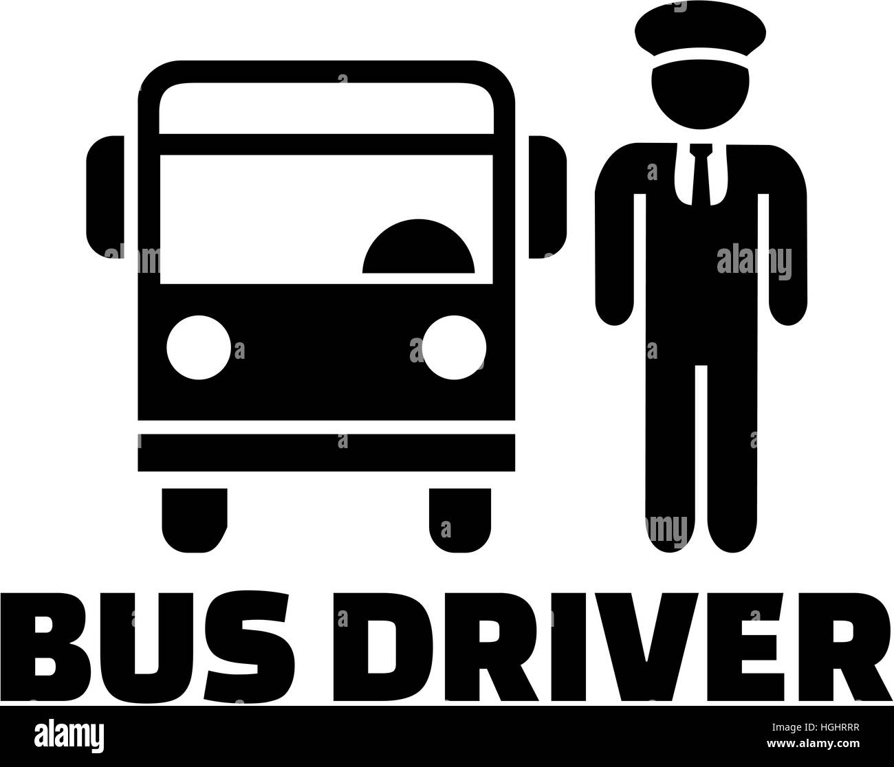 Bus-Fahrer-Wort mit Piktogramm Stockfoto