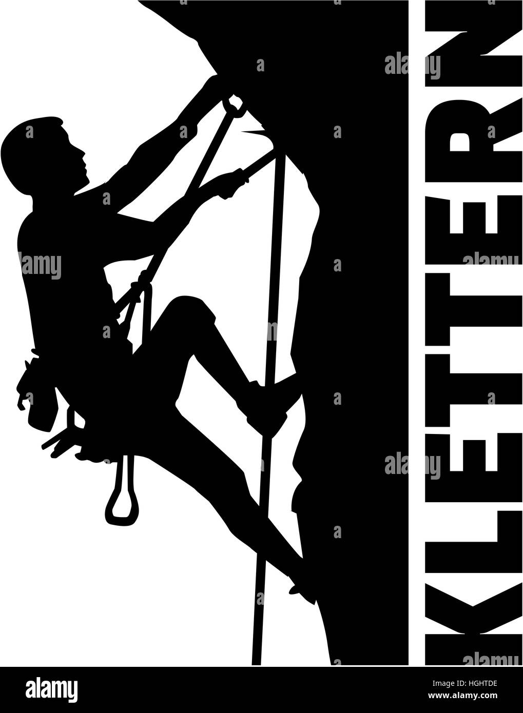 Extreme Klettern Mann mit deutschen Wort Stockfoto