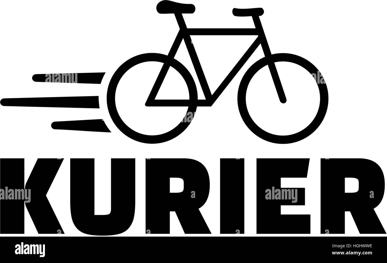 Deutsches Wort für Kurier mit Fahrrad-Symbol Stockfoto