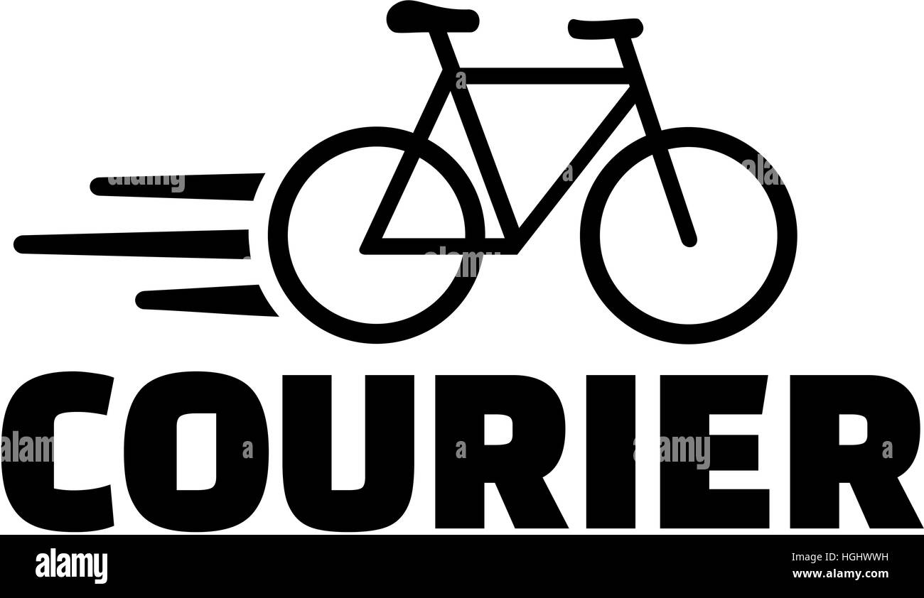 Kurier-Wort mit Fahrrad-Symbol Stockfoto