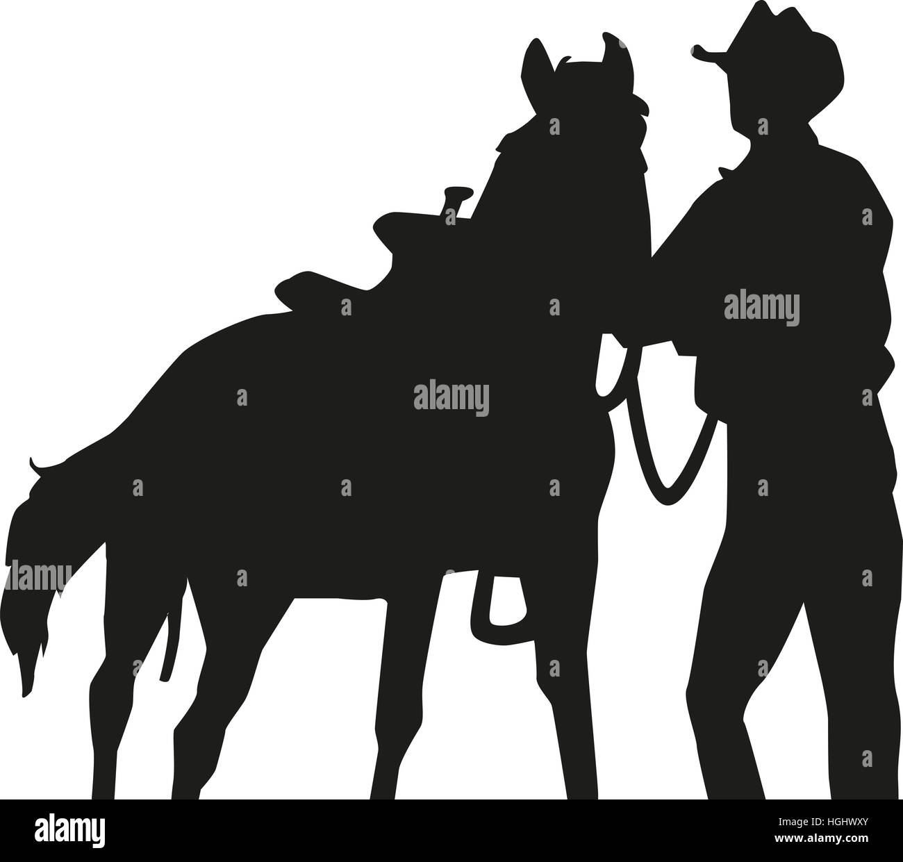 Cowboy mit Pferd silhouette Stockfoto