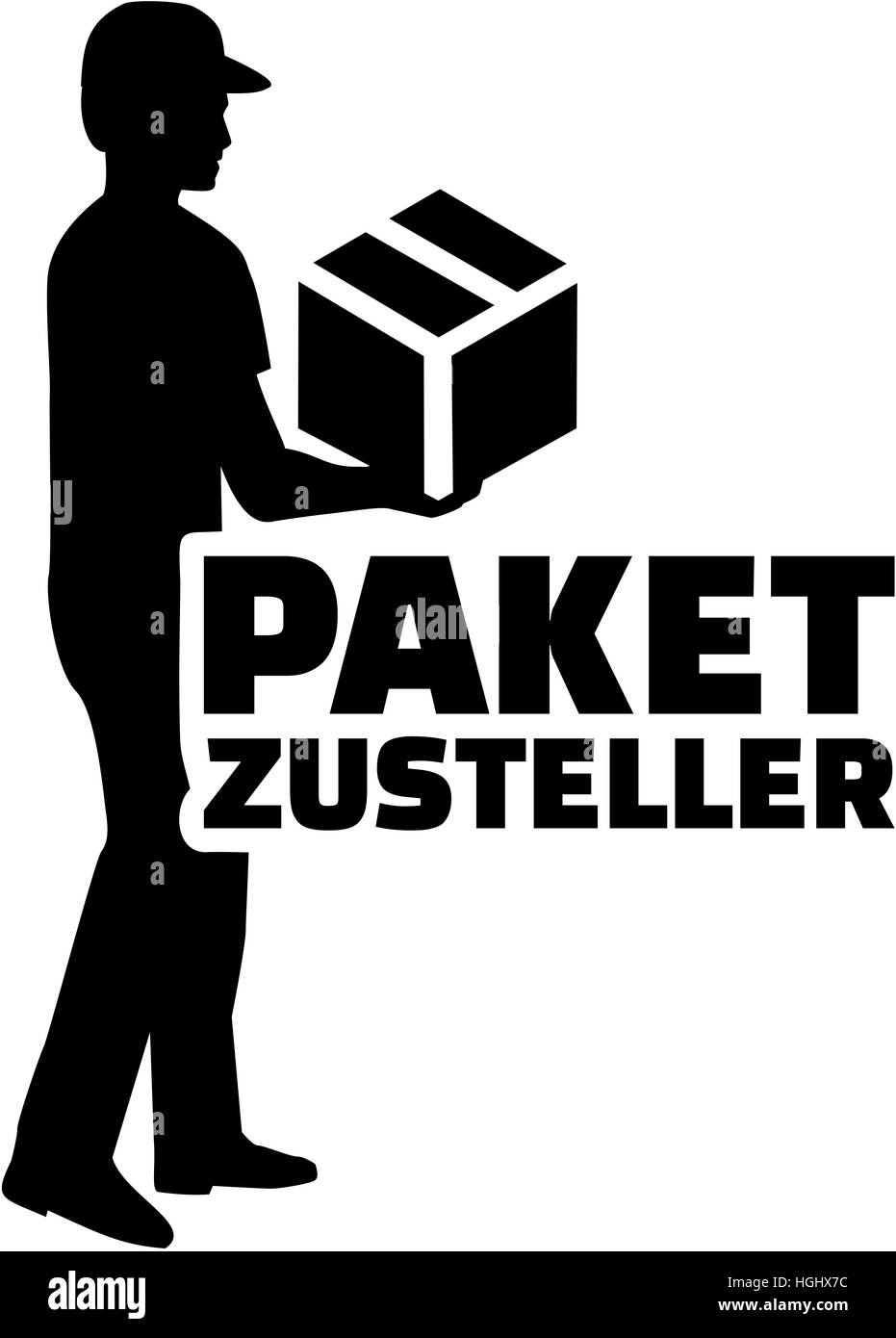 Lieferung Mann Silhouette mit deutschen Berufsbezeichnung Stockfoto