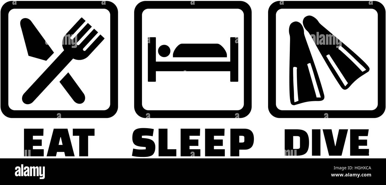 Tauchen mit Essen schlafen Symbole Stockfoto