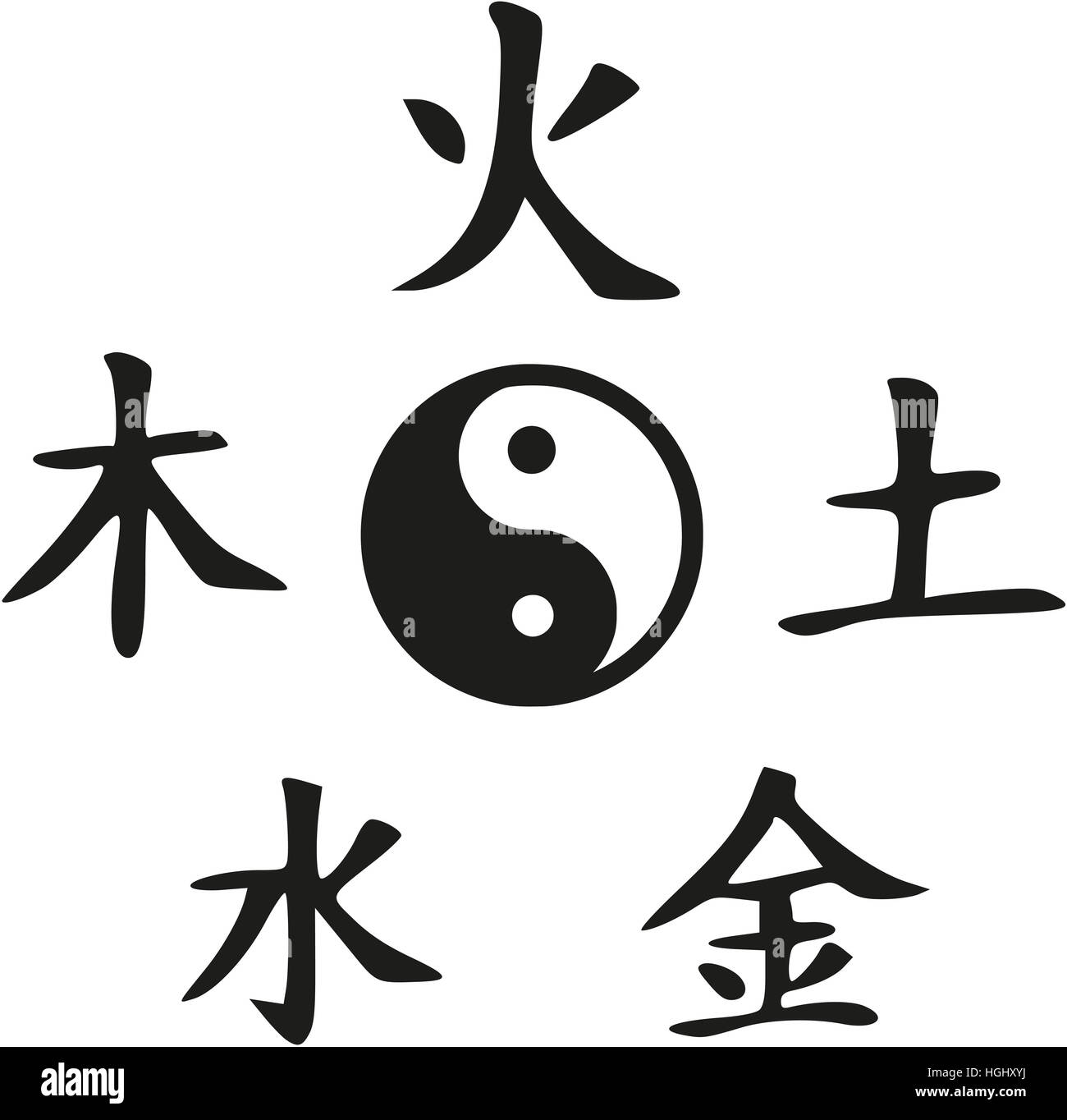 Feng Shui - Yin und Yang mit fünf Elementen Stockfoto