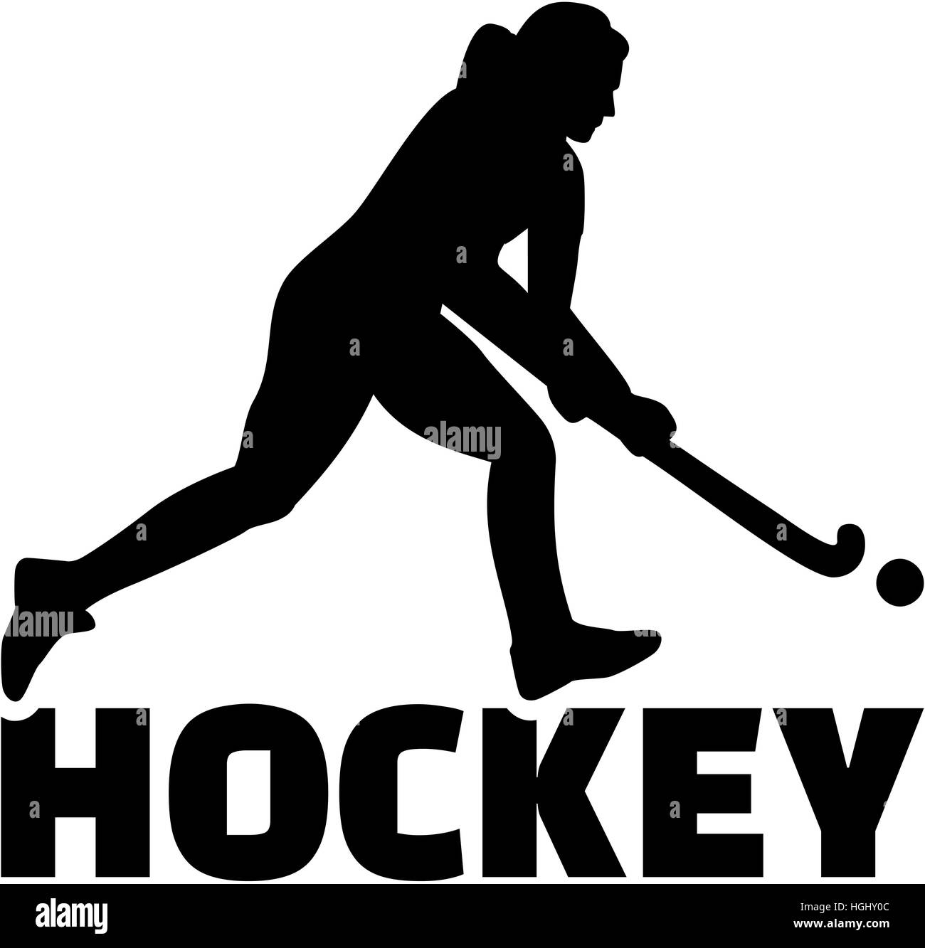 Weibliche Hockeyspieler mit Hockey-Wort Stockfoto