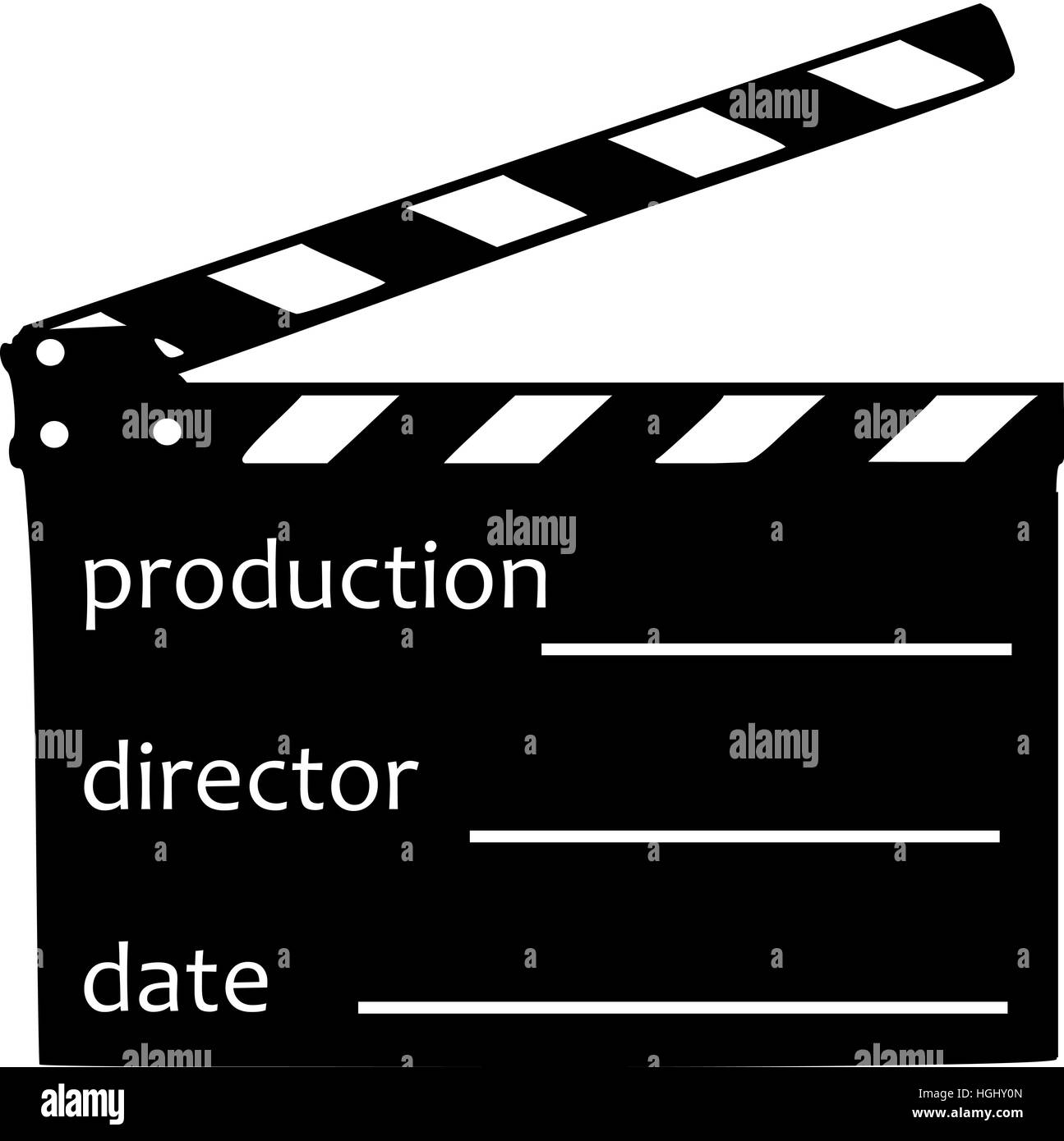 Klappe mit Produktion, Regie und Datum Stockfoto