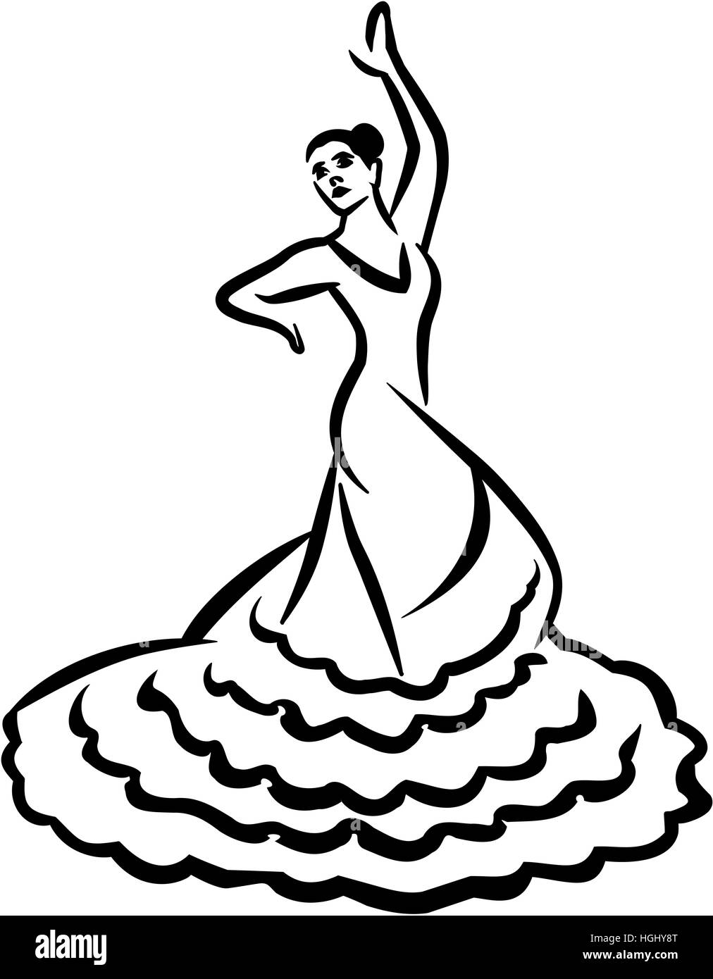 Flamenco-Tänzerin - Kalligrafie-Stil Stockfoto