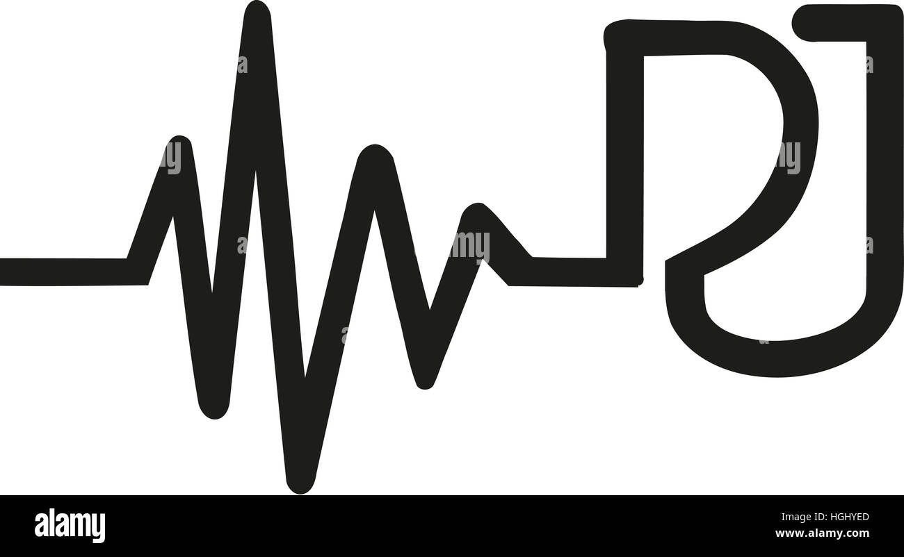 Herzschlag-Linie mit DJ Buchstaben Stockfoto