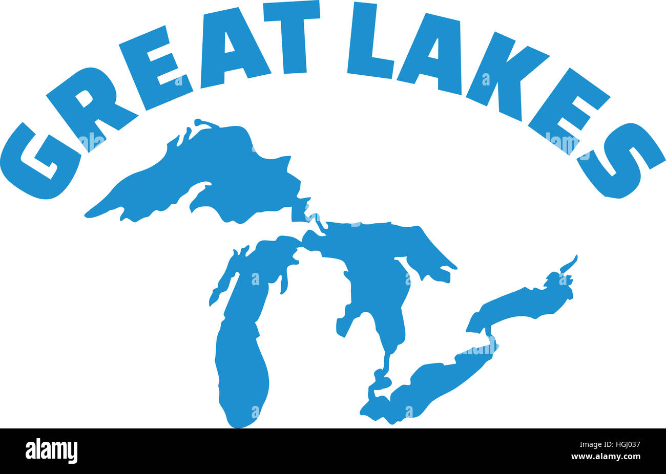 Great Lakes-Silhouette mit Namen Stockfoto