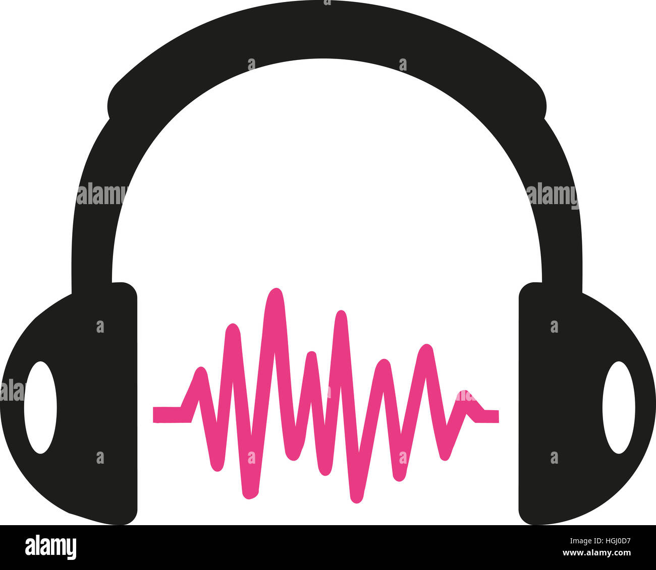 Kopfhörer mit rosa Schallwelle Stockfoto