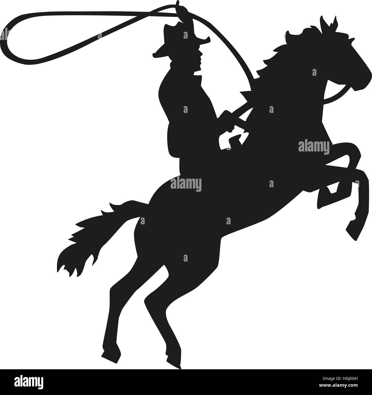 Rodeo-Reiter Cowboy mit Lasso auf Pferd Stockfoto