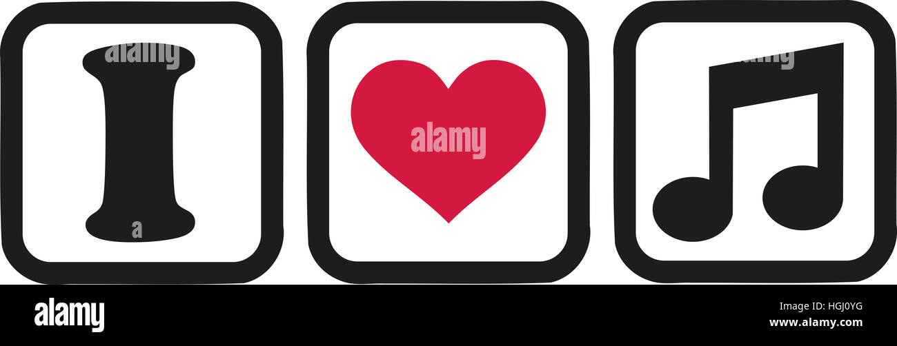 Ich liebe Musik-Noten-Ikonen Stockfoto