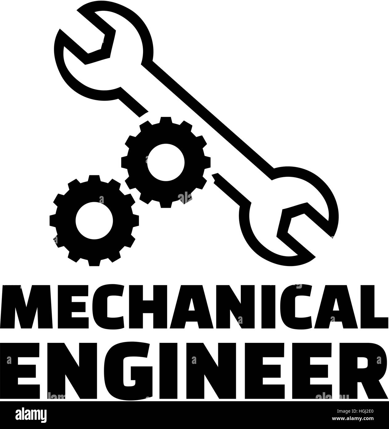 Maschinenbau-Ingenieur mit Zahnrädern und Schraubenschlüssel Stockfoto