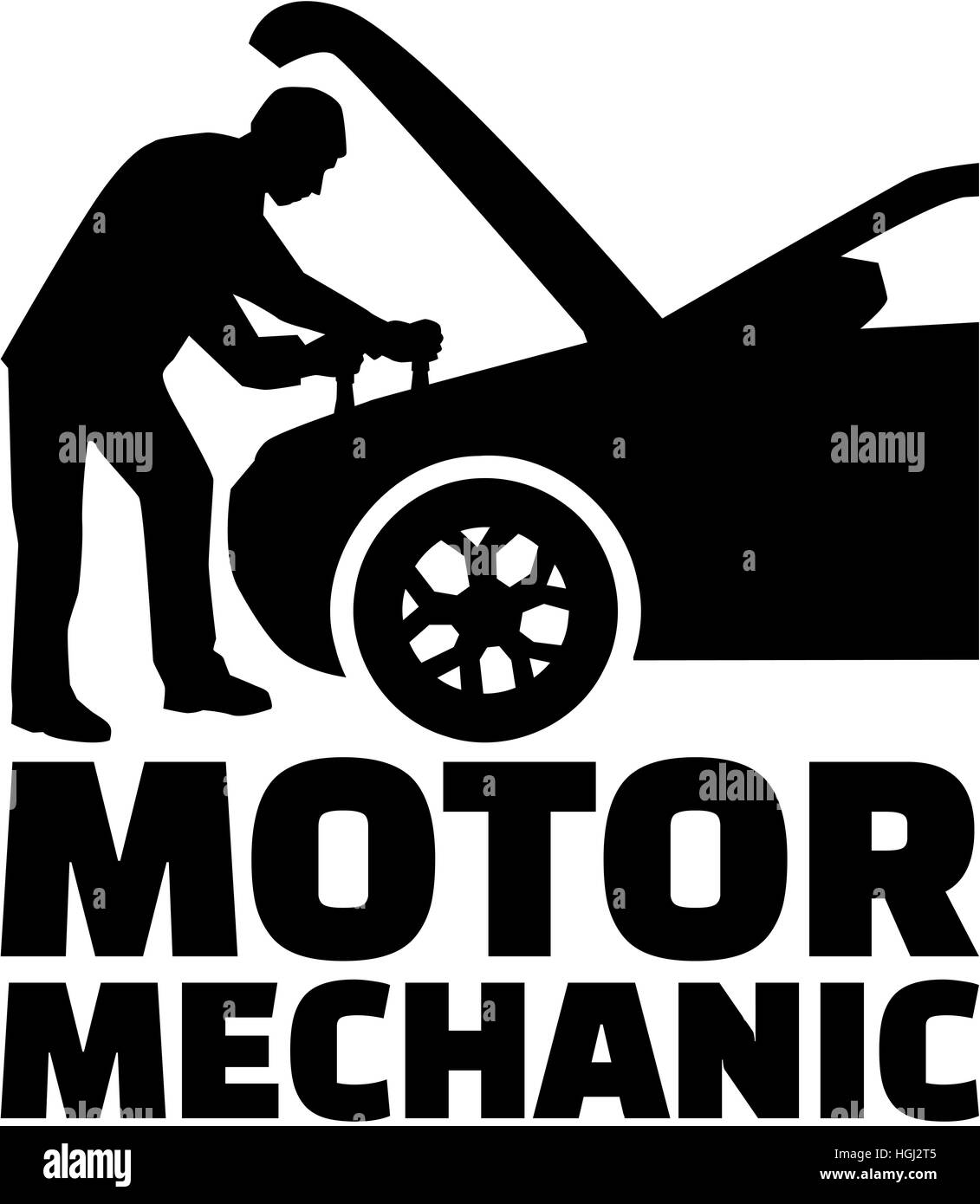 Motor mechanische Silhouette mit Berufsbezeichnung Stockfoto