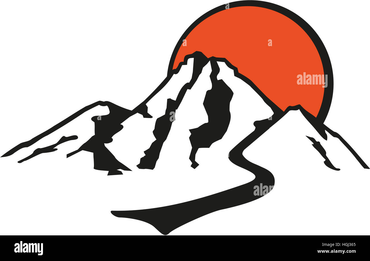 Berge-Gipfel-retro-Stil Stockfoto