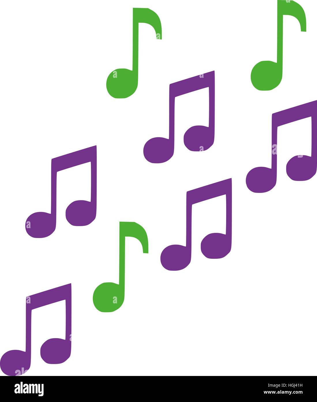 Grün und Lila Musiknoten Stockfoto