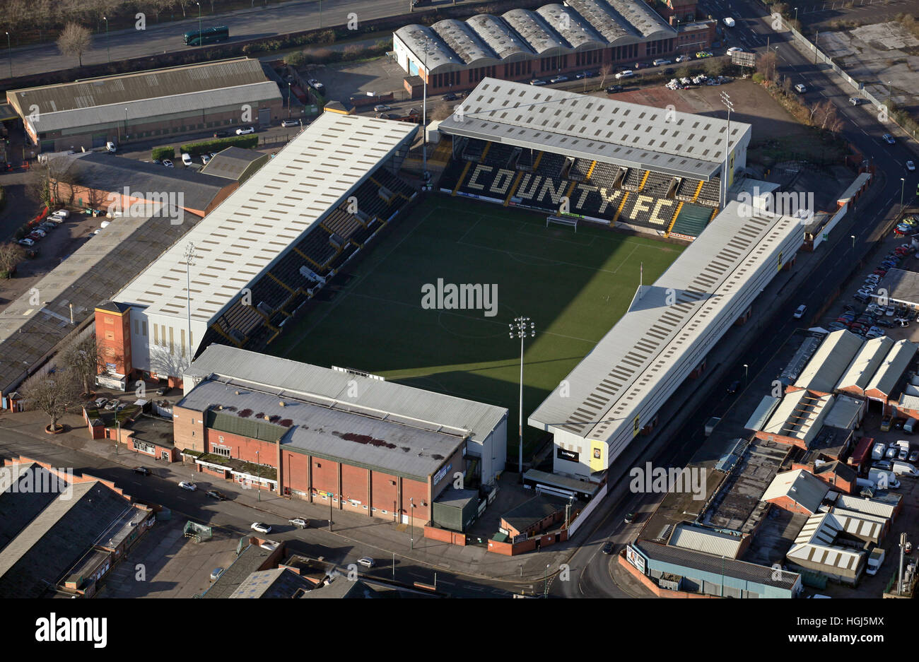 Luftaufnahme von Notts County FC Meadow Lane Stadion Fußball Boden, Nottingham, UK Stockfoto