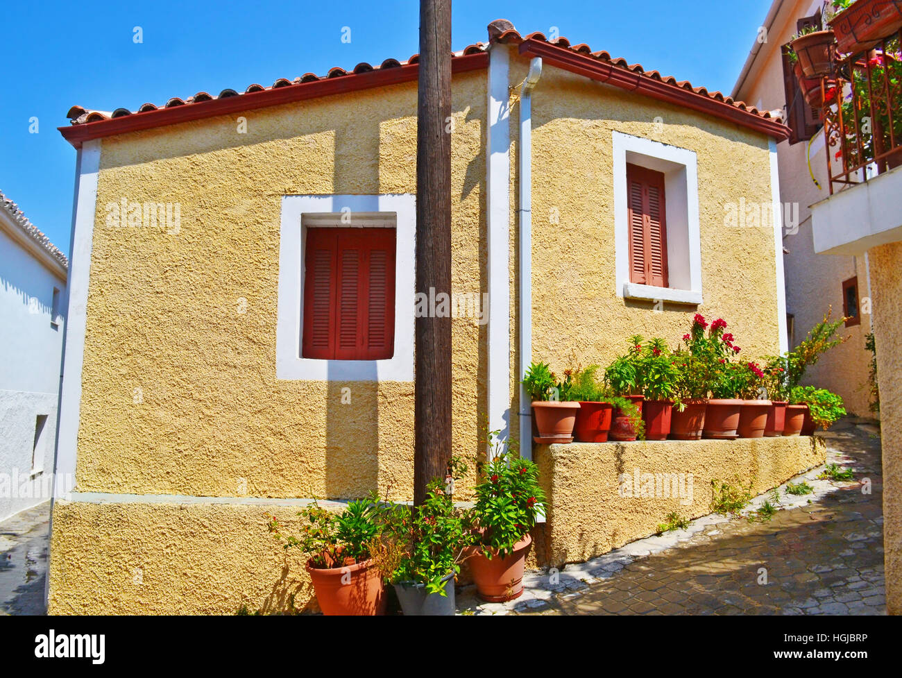 traditionelle Häuser in Kymi Dorf Euböa Griechenland Stockfoto