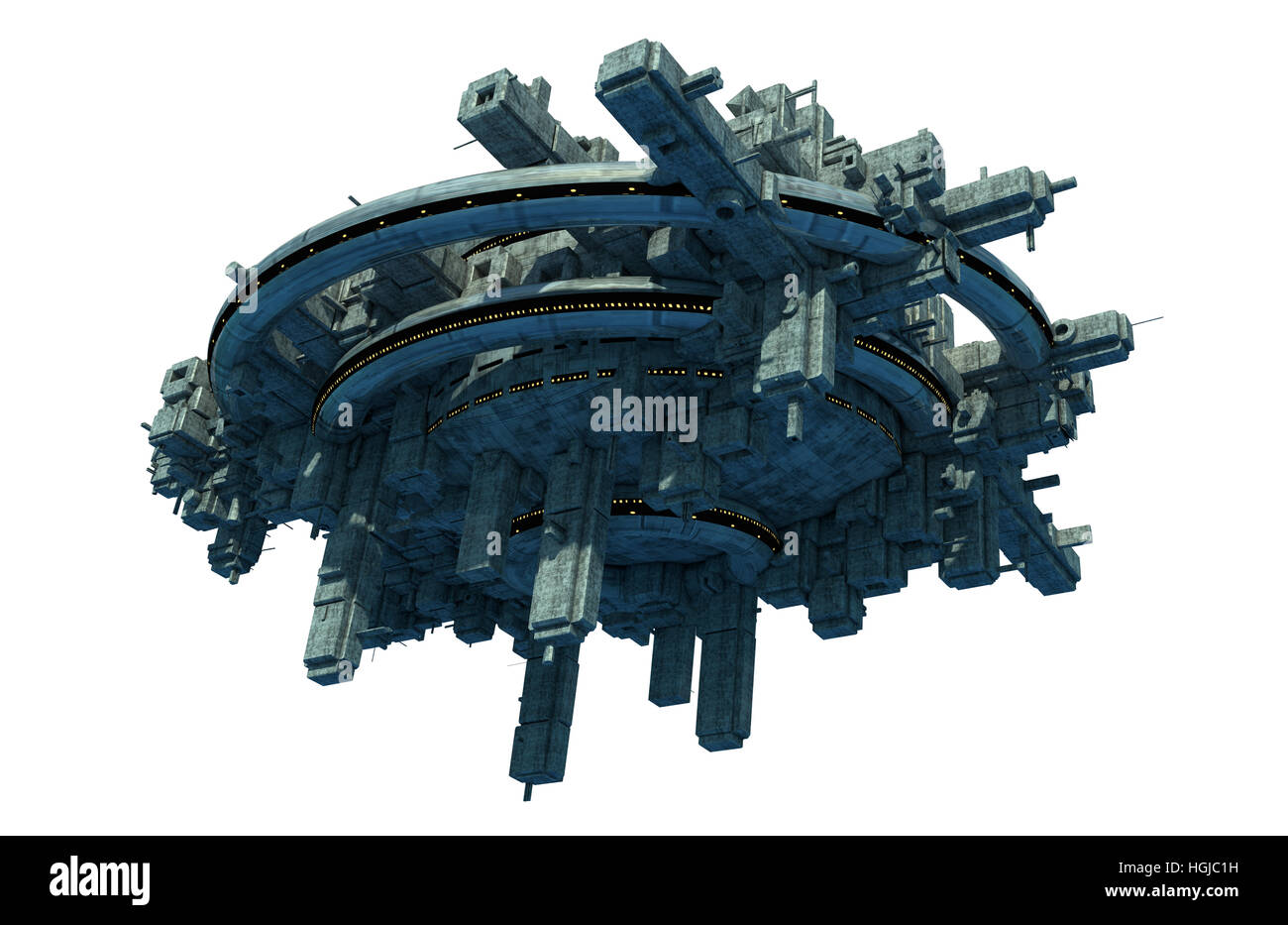 3D Render. UFO Raumschiff Technologie Stockfoto