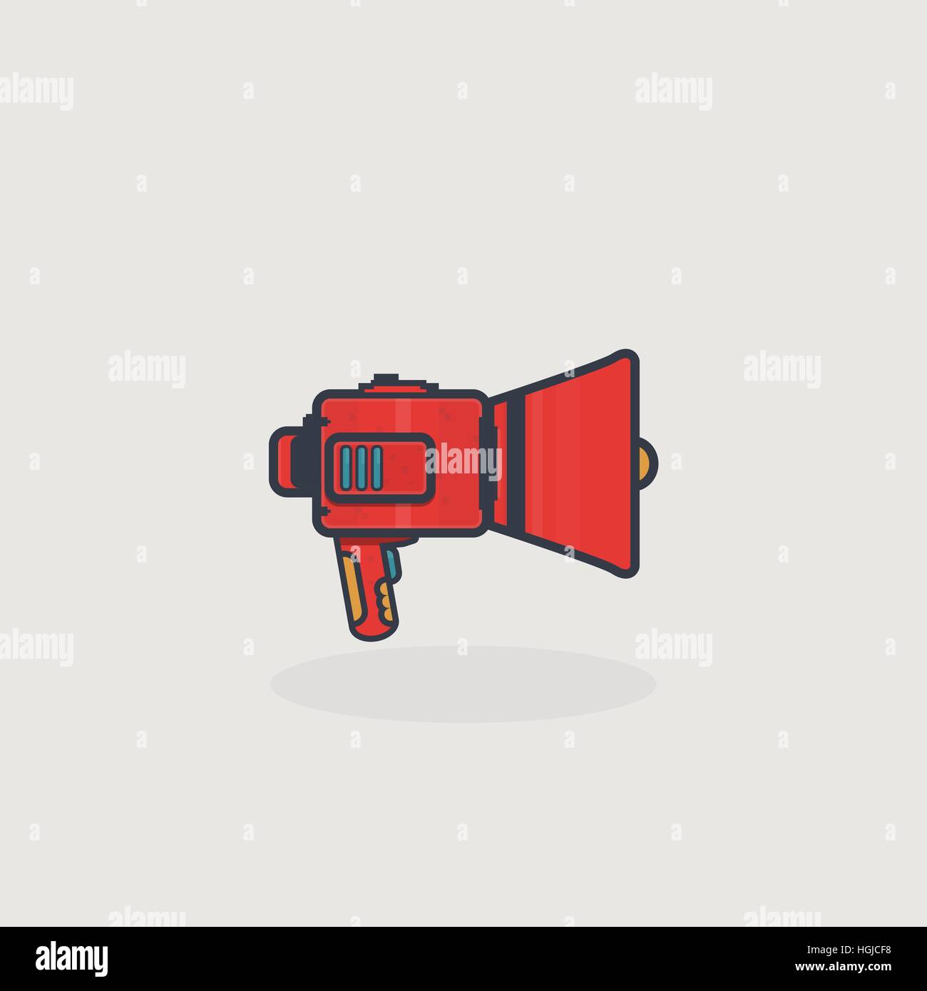 Linie Art futuristische rot Lautsprecher oder Megaphon mit Pixel-Details. Stock Vektor