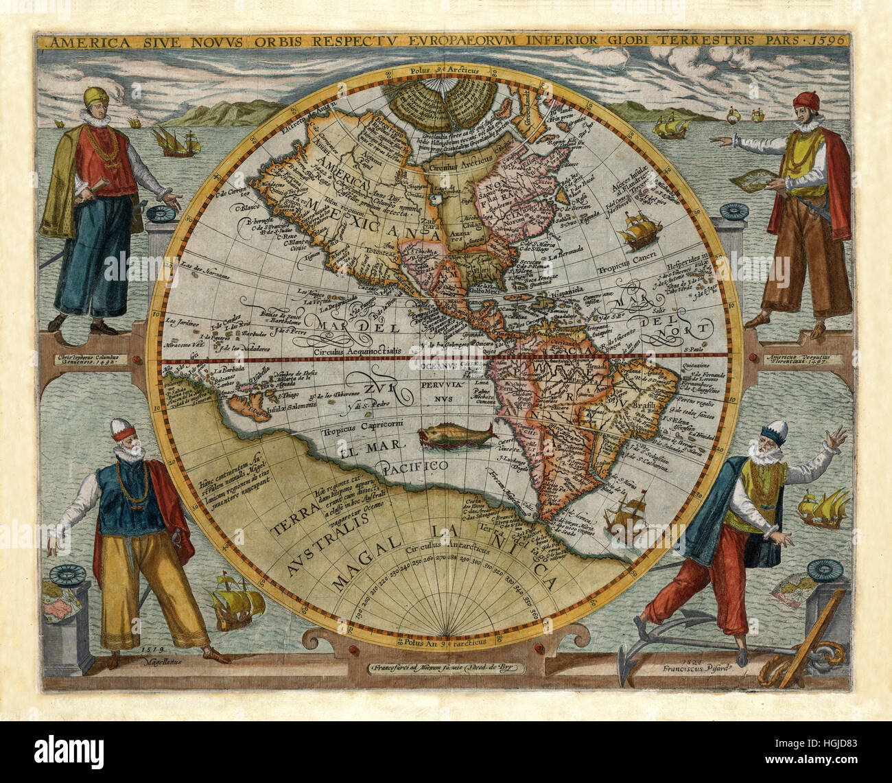 Karte von Amerika 1596 Stockfoto