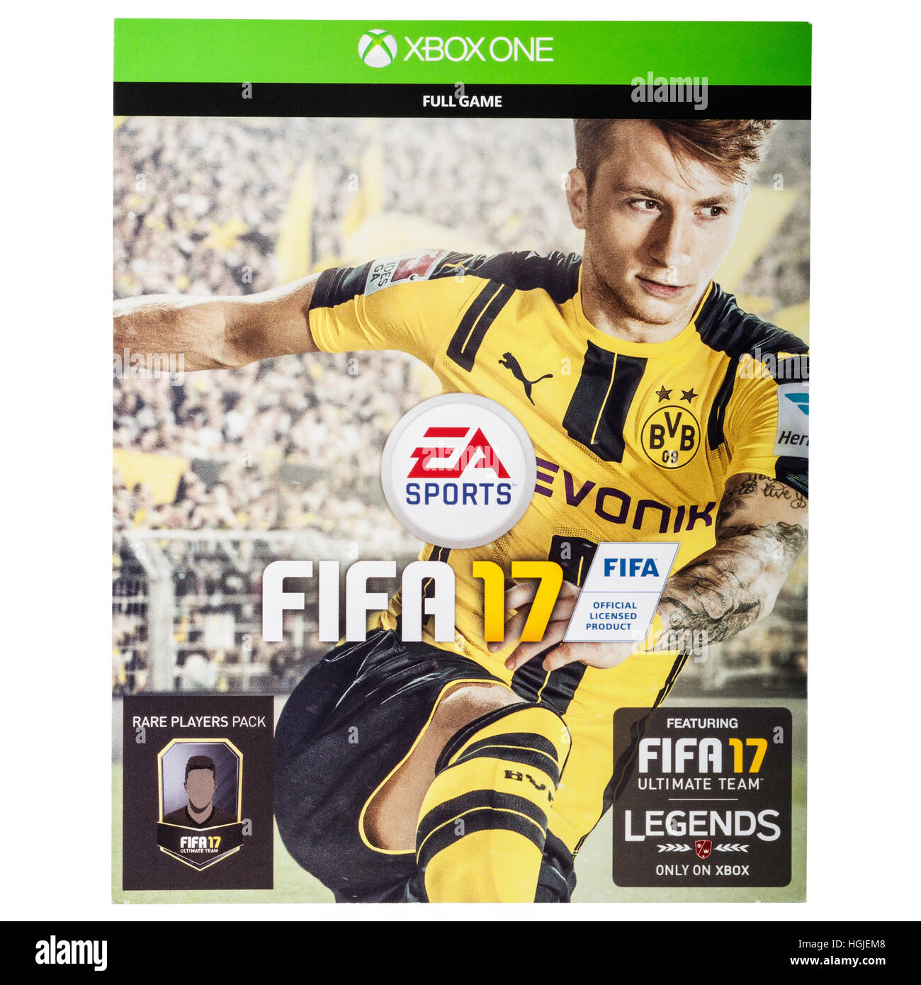 Die XBOX ein FIFA 17-Spiel auf einem weißen Hintergrund Stockfoto