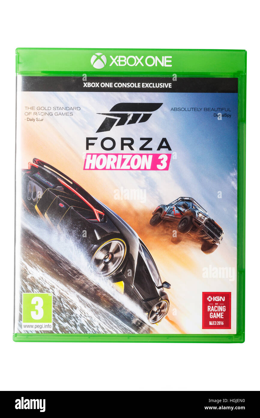 Die XBOX ein Forza Horizon 3 Spiel auf weißem Hintergrund Stockfoto