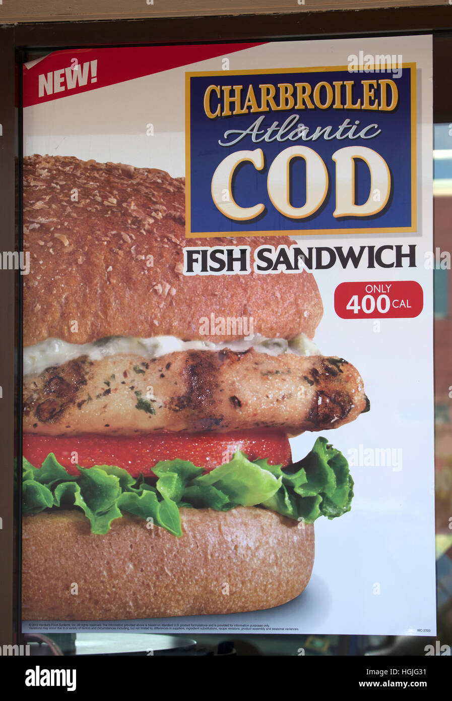 Plakat zur Veranschaulichung Restaurant gegrillten Atlantischer Kabeljau Fisch-Sandwich. St Paul Minnesota MN USA Stockfoto