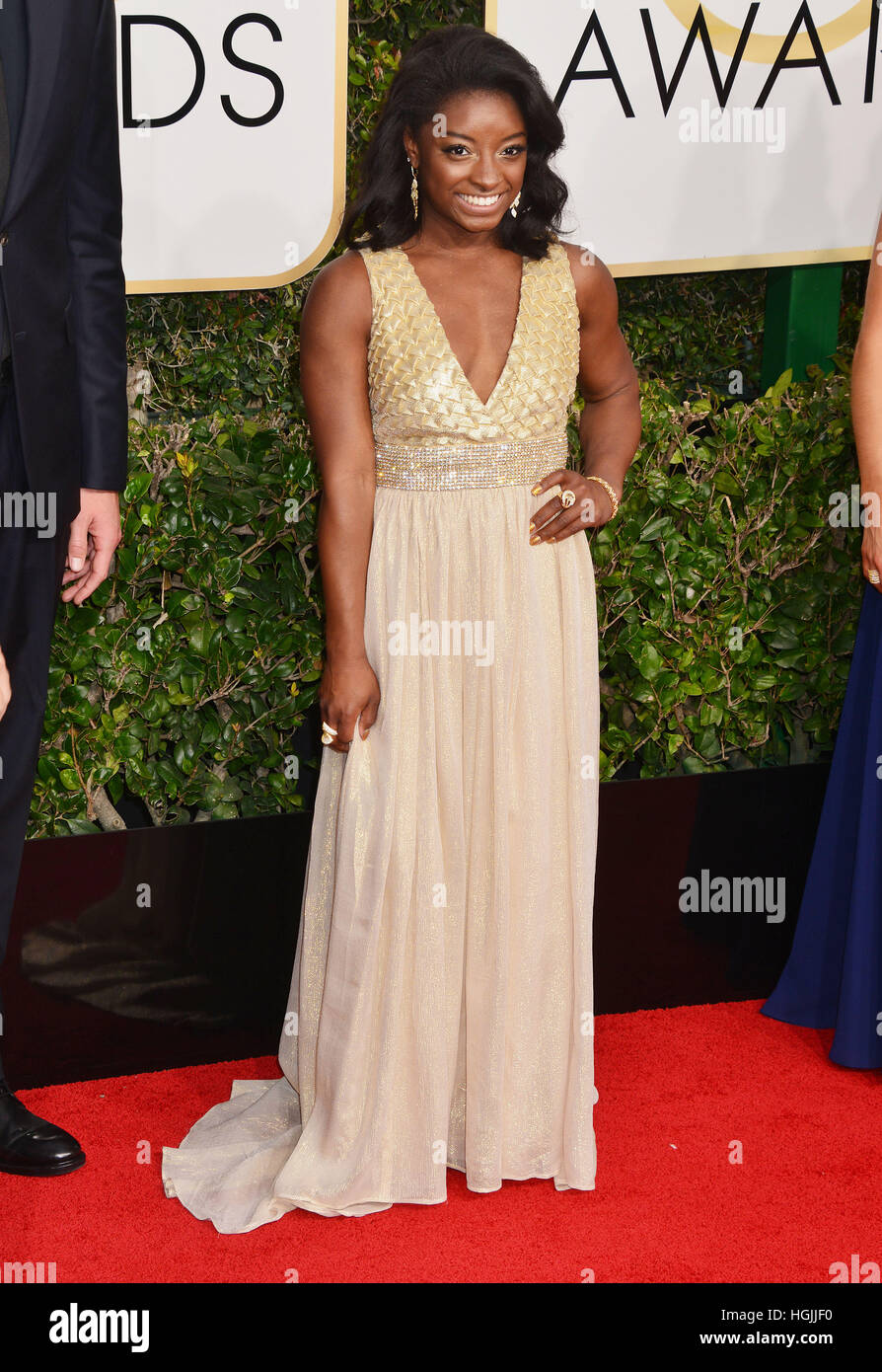 Los Angeles, USA. 8. Januar 2017. Simone Biles 596 74. Annual Golden Globe Awards im Beverly Hilton in Los Angeles angekommen. 8. Januar 2017 © Gamma-USA/Alamy Live-Nachrichten Stockfoto