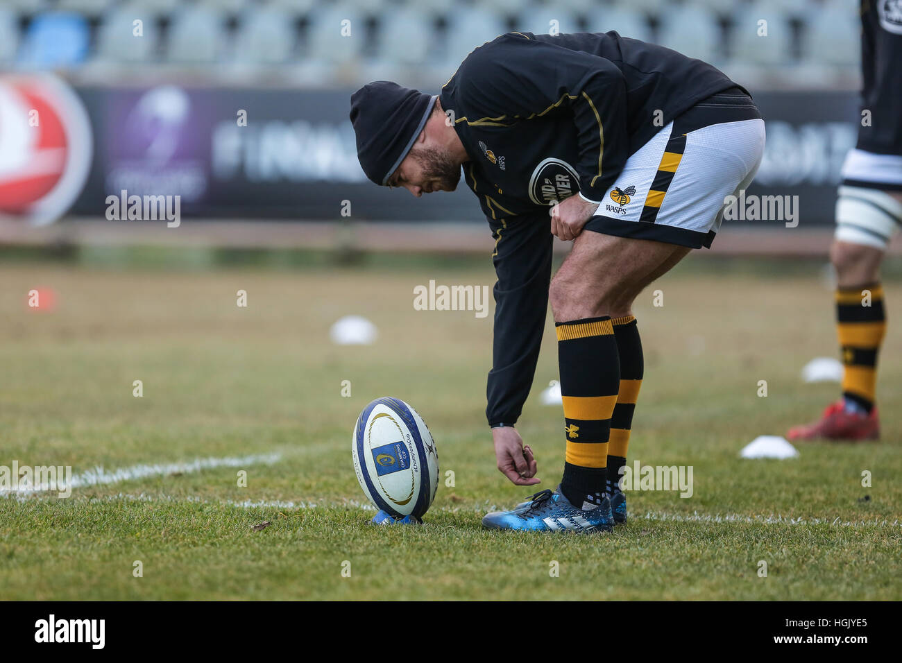 Parma, Italien. 22. Januar 2017. London Wespen fliegen Hälfte Danny Cipriani im Warm-up der Partie gegen Zebre in EPCR Champions Cup © Massimiliano Carnabuci/Alamy Nachrichten Stockfoto