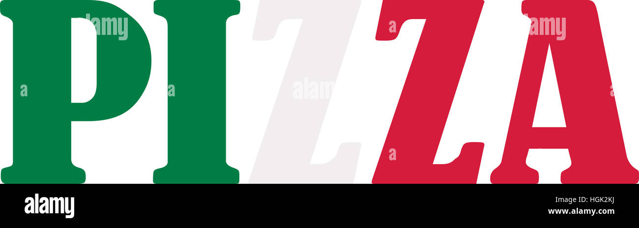Pizza-Wort in italienischen Farben Stockfoto