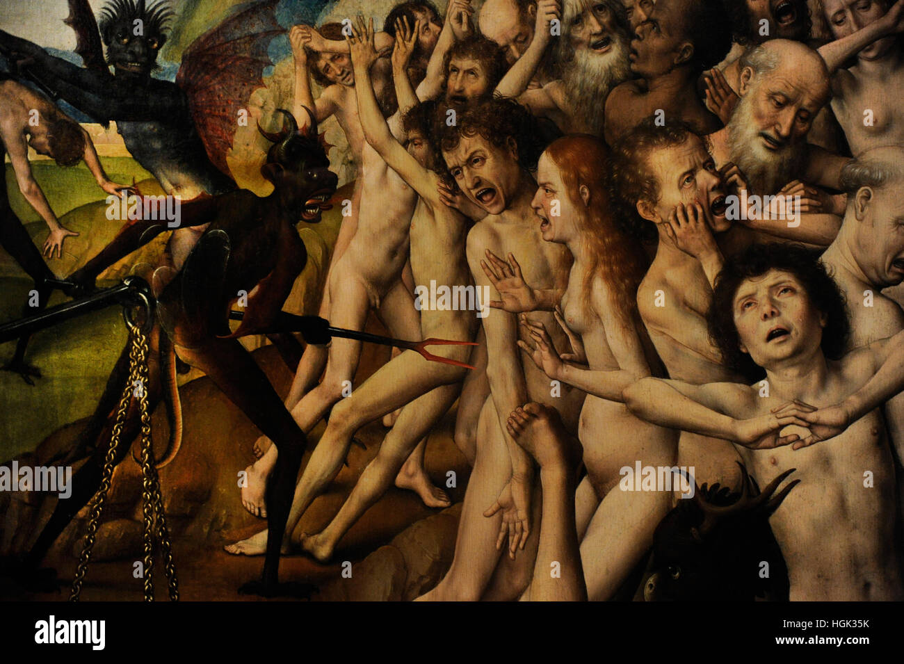 Das jüngste Gericht, späten 1460. Triptychon von Maler Hans Memling(1430-1494). Rechten Seite. Die verdammten in die Hölle. National Museum. Danzig. Polen. Stockfoto
