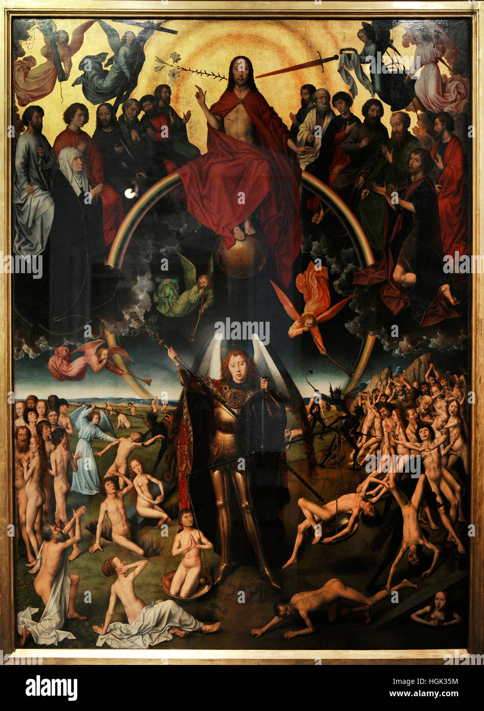 Das jüngste Gericht, späten 1460. Triptychon von deutschen Maler Hans Memling(1430-1494). Mitteltafel: Jesus Urteil und dem Erzengel Michael. National Museum. Danzig. Polen. Stockfoto