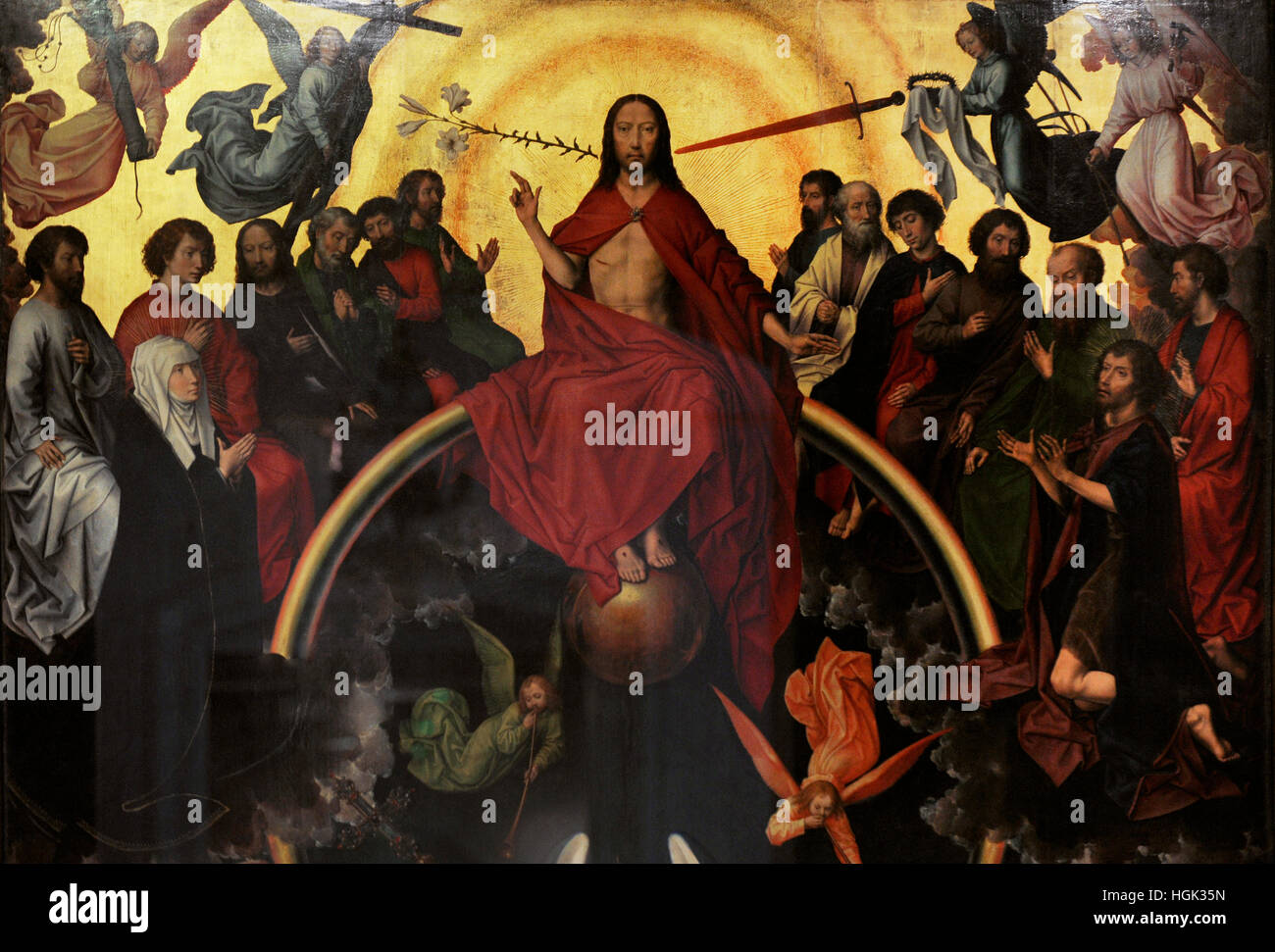 Das jüngste Gericht, späten 1460. Triptychon von deutschen Maler Hans Memling(1430-1494). Mitteltafel: Jesus Urteil und dem Erzengel Michael. National Museum. Danzig. Polen. Stockfoto