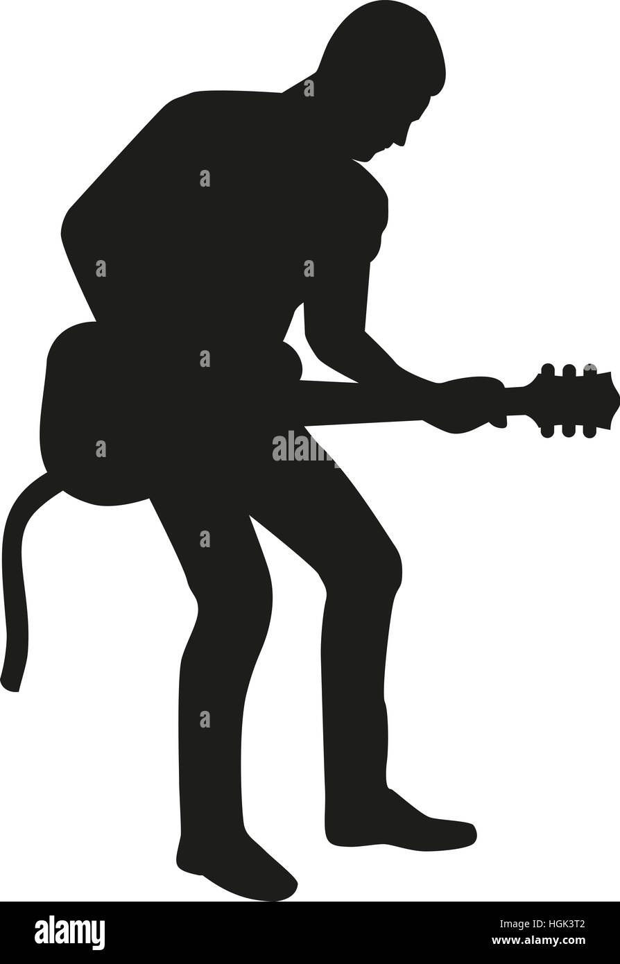 Gitarre spielen Mann silhouette Stockfoto